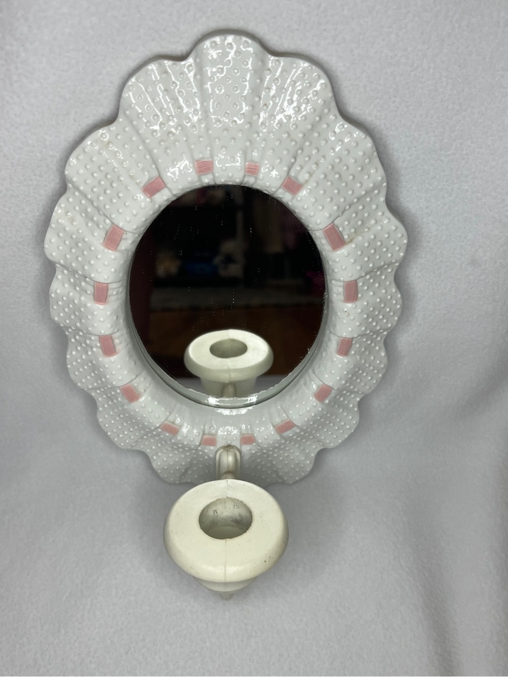 Vintage Homco Burwood Hobnail Wall Candle Sconces Pair White Pink Glass - Picture 2 of 5